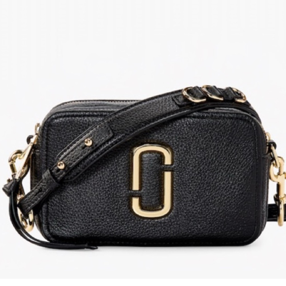 Marc Jacobs Black Softshot 21 Crossbody Bag with Gold Accents
